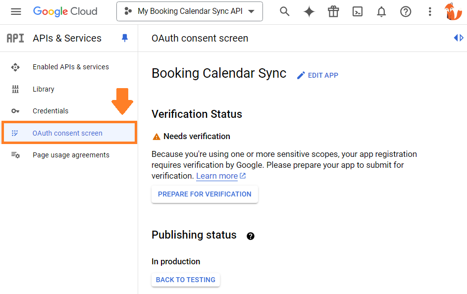 0Auth Consent Screen Navigation Item.